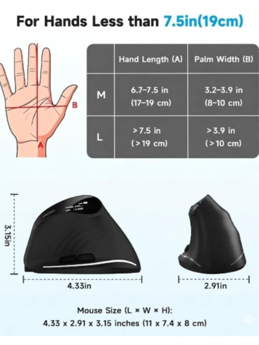 AOC 2.4GHz Ergonomic Mouse, Wireless Bluetooth Vertical Mouse for Work New